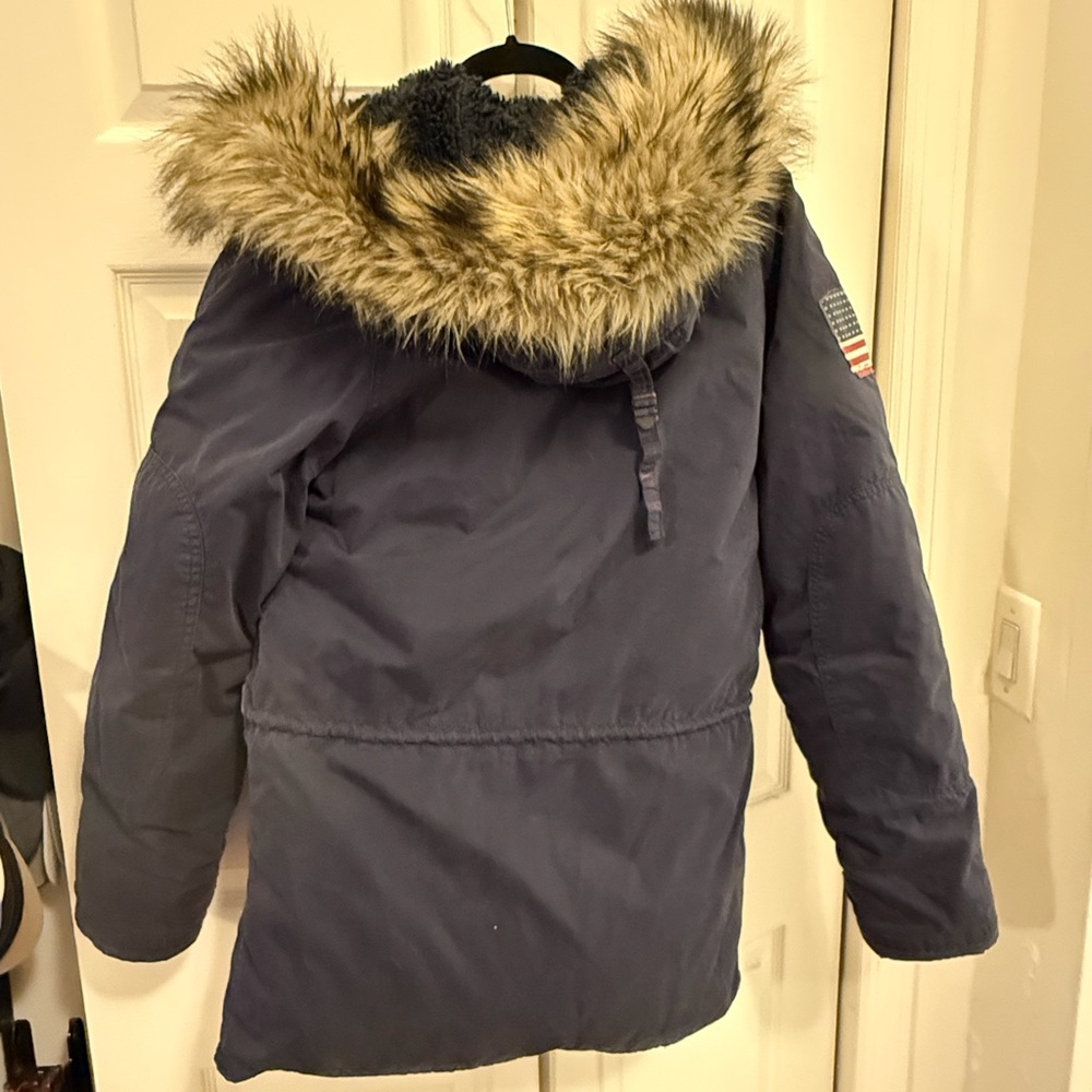 Denim & Supply Ralph Lauren Navy Military Field Jacket with Faux Fur Trim - Picture 2 of 2